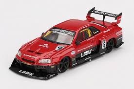 Nissan LB-ER34 Super Silhouette Skyline Red/Black (RHD) Blister Packaging 1:64